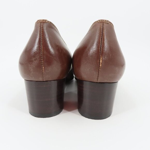 VTG Valleverde Womens 38.5 EUR 8.5 US Brown Leather Loafer Heels Made in Italy - Picture 7 of 16